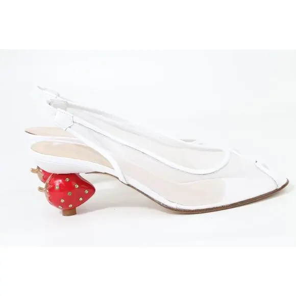 Vintage RAMON TENZA Strawberry Heels White Mesh Slingback Pumps Designer 6.5 M - Picture 2 of 14